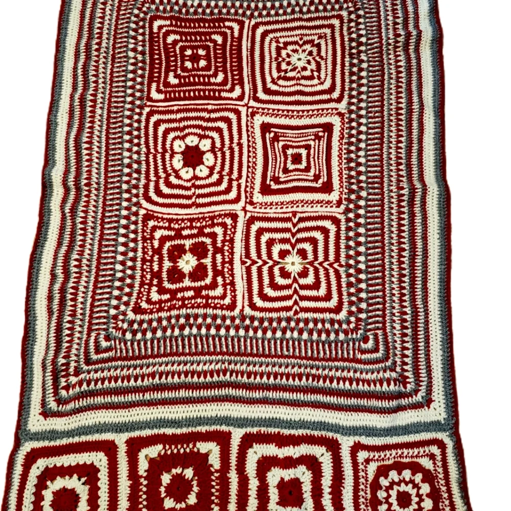 Vintage Quilt Afgan Throw Red Grey White68" × 44" in  New - Picture 3 of 14